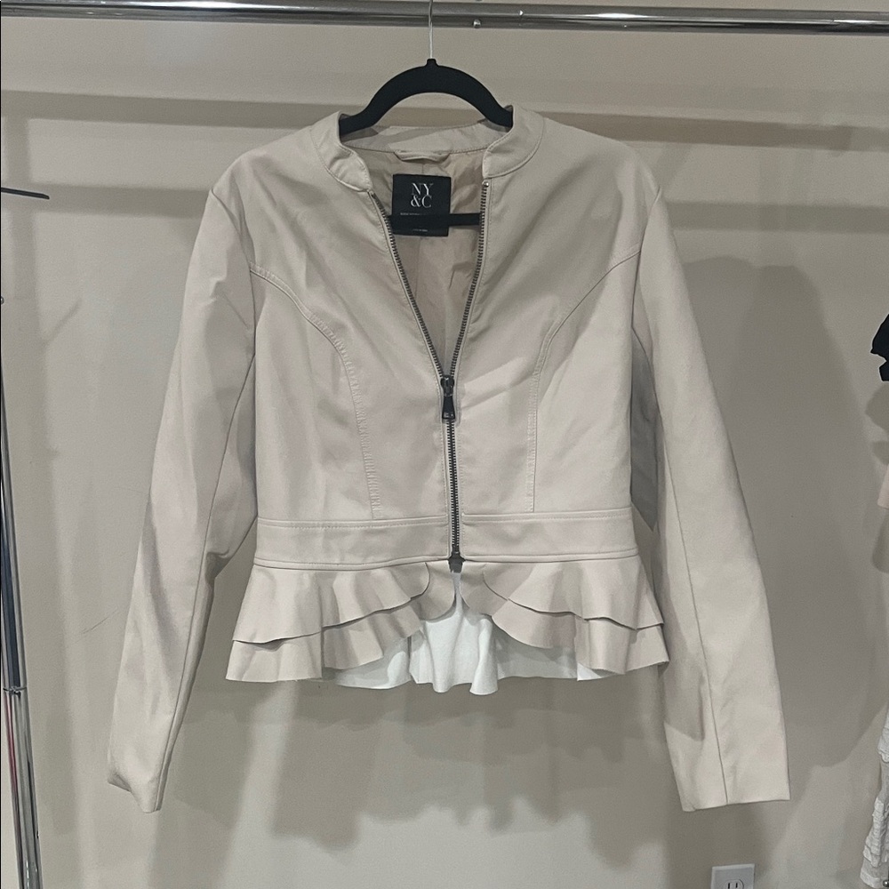 NY Collection Cream Ruffle Hem Blazer - Picture 3 of 4